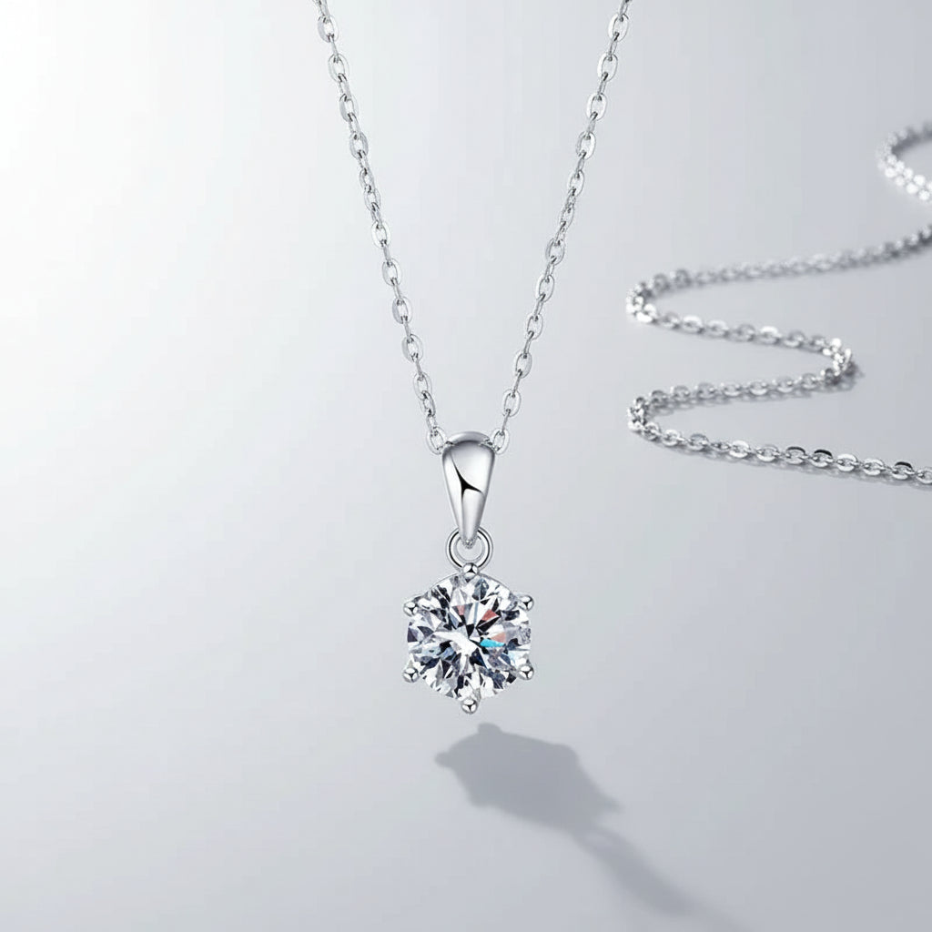 Colar Solitário Moissanite D/VVS1 em Prata Esterelina 925 - "Chama Eterna"